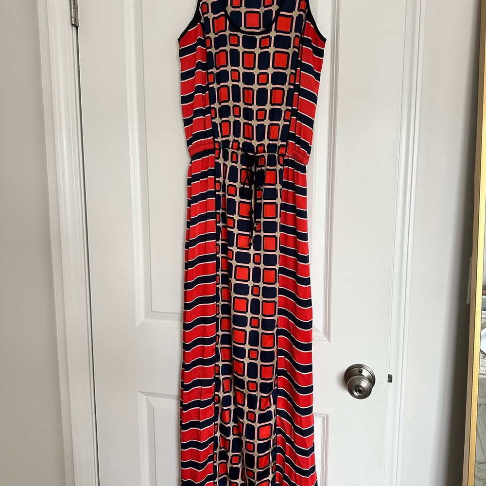 Michael Kors Geometric Red and Blue Maxi Dress